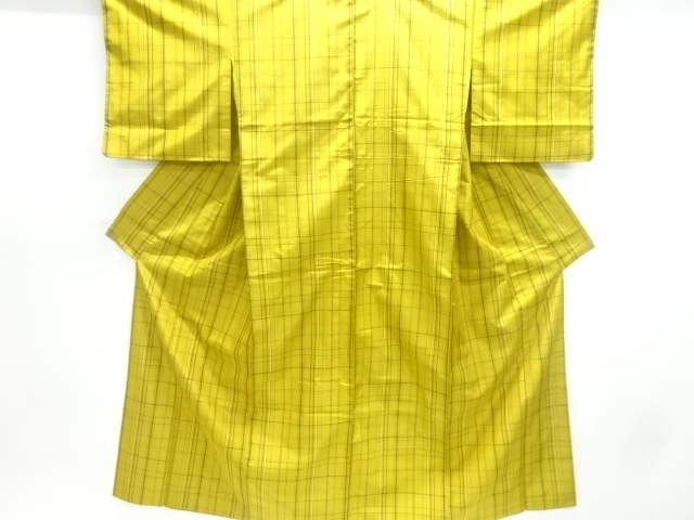 アンティーク　格子模様織出し米沢紬着物